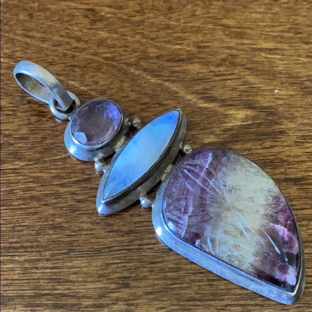 Sterling Silver Amethyst And Moon Stone Pendant